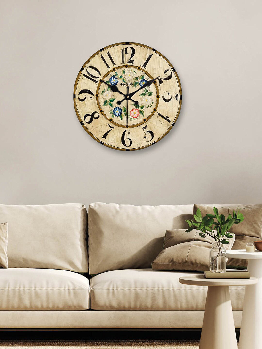 OLIVE TREE Beige MDF Large Display Round Battery Analogue Wall Clock-30.5cm