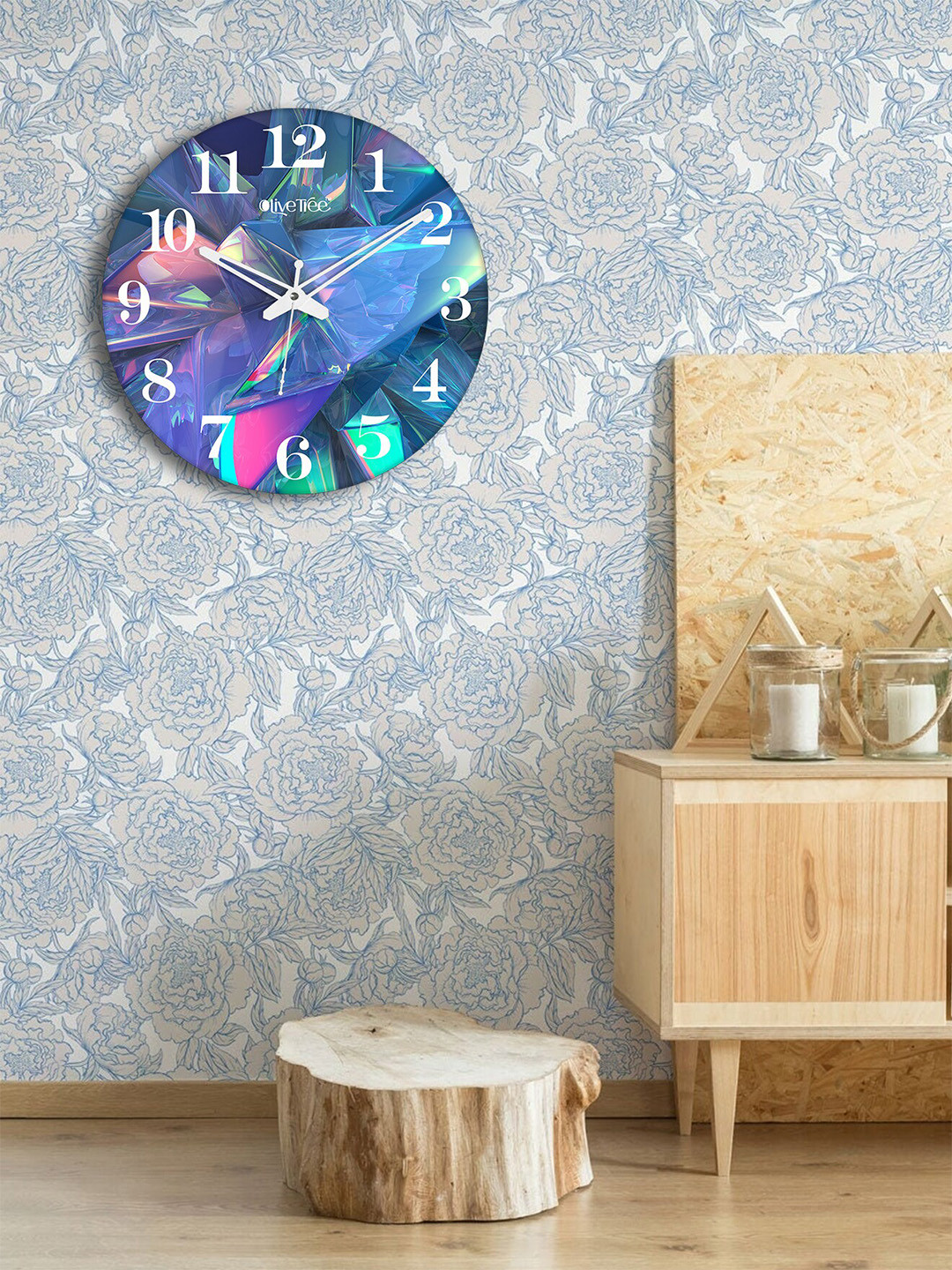 OLIVE TREE Blue & Green Printed Analogue Contemporary Wall Clock