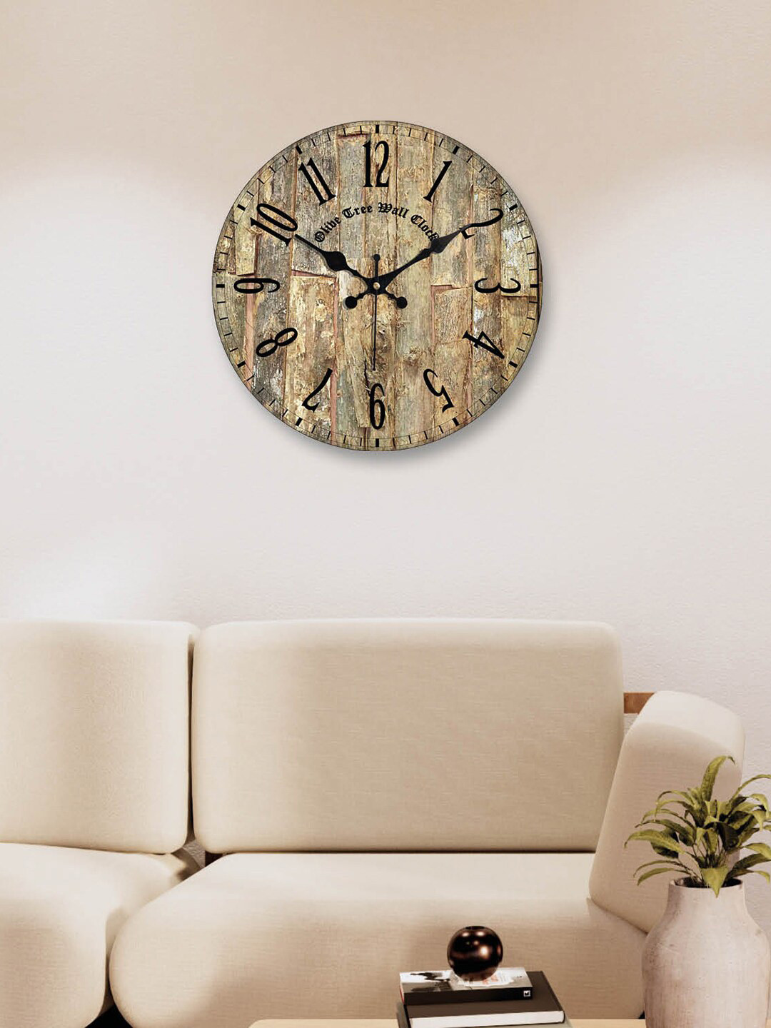 OLIVE TREE Cream MDF Large Display Round Battery Analogue Wall Clock-30.5cm