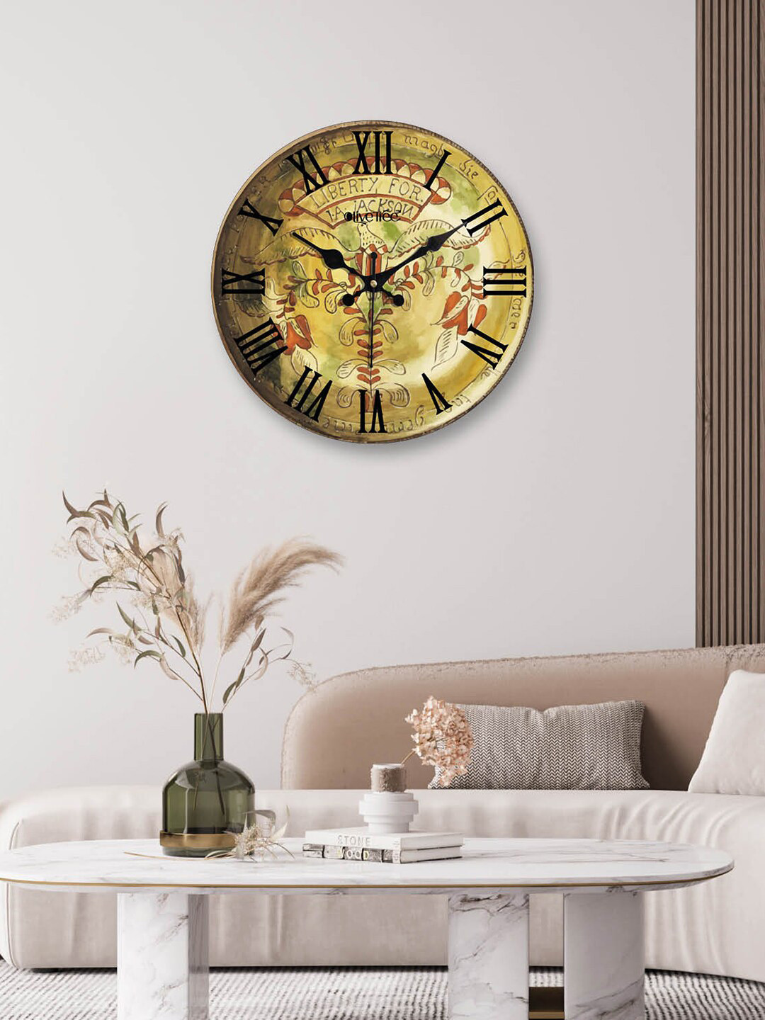 OLIVE TREE Green MDF Large Display Round Battery Analogue Wall Clock-30.5cm