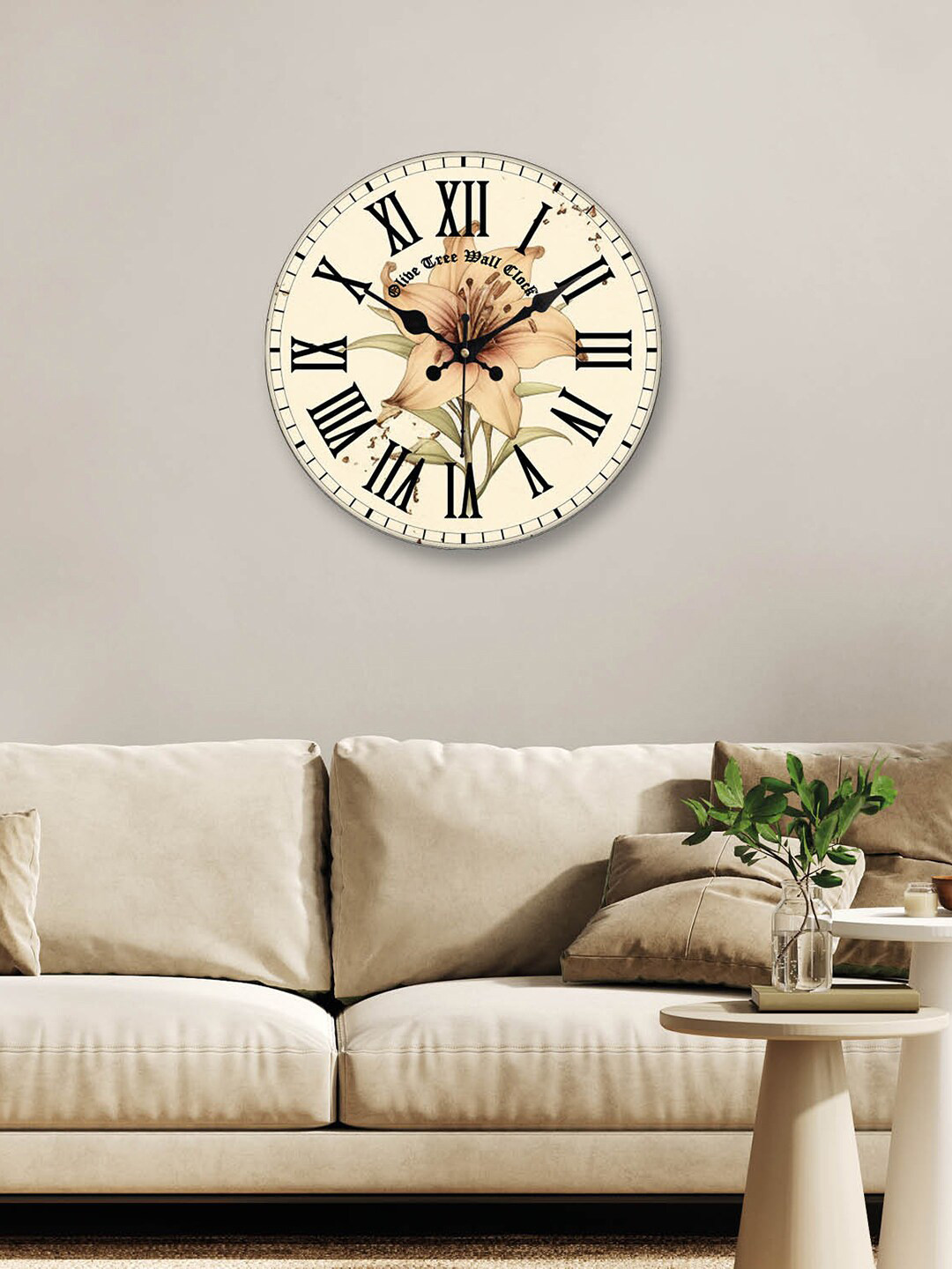 OLIVE TREE Beige MDF Large Display Round Battery Analogue Wall Clock-30.5cm
