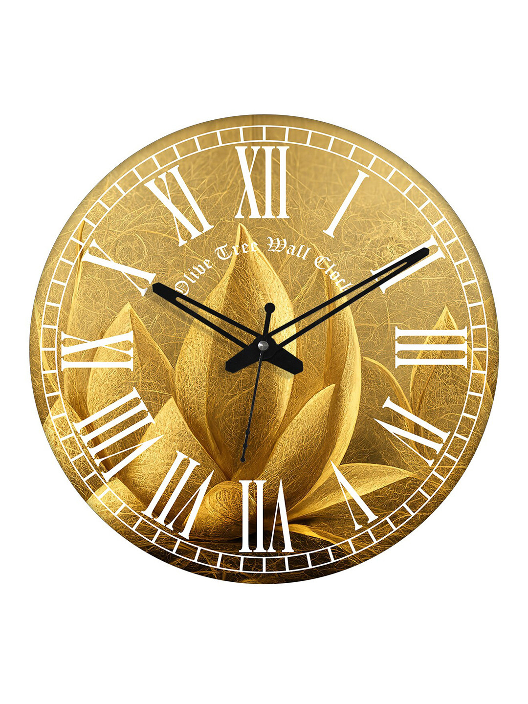 OLIVE TREE Yellow & White Printed Round Shape Contemporary Analogue Wall Clock