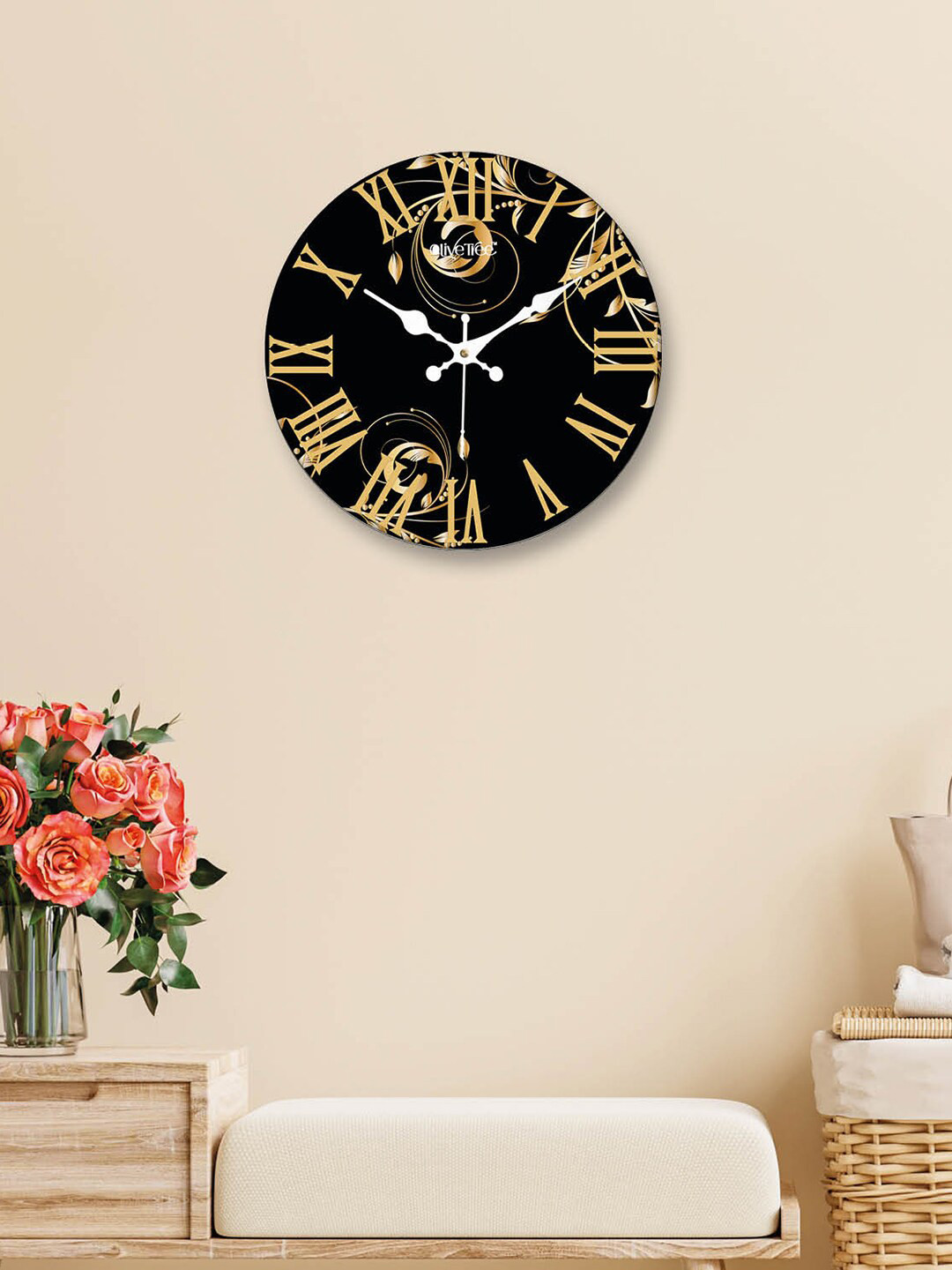 OLIVE TREE Black MDF Large Display Round Battery Analogue Wall Clock-30.5cm