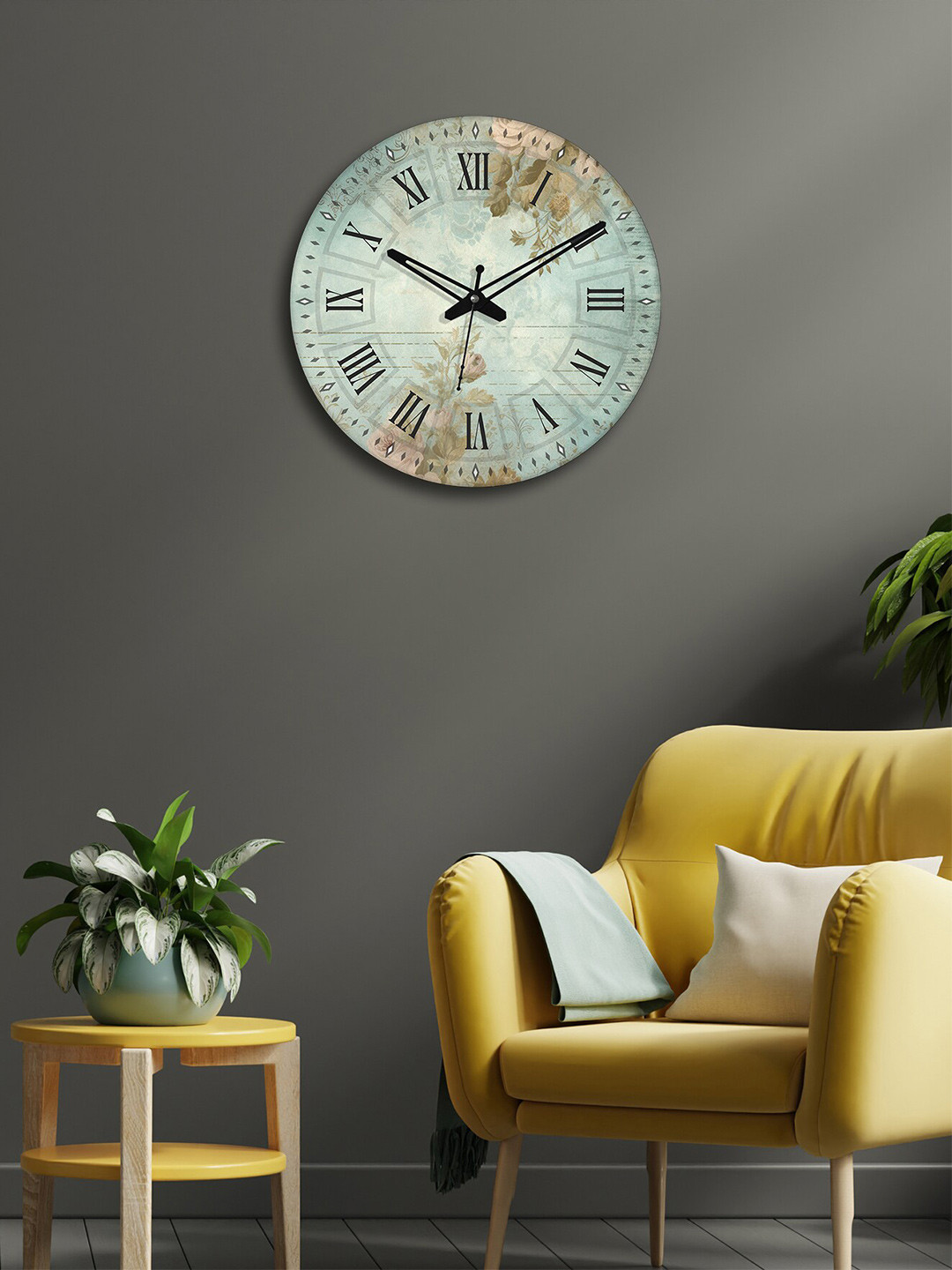 OLIVE TREE Green & Black Printed Contemporary Wall Clock