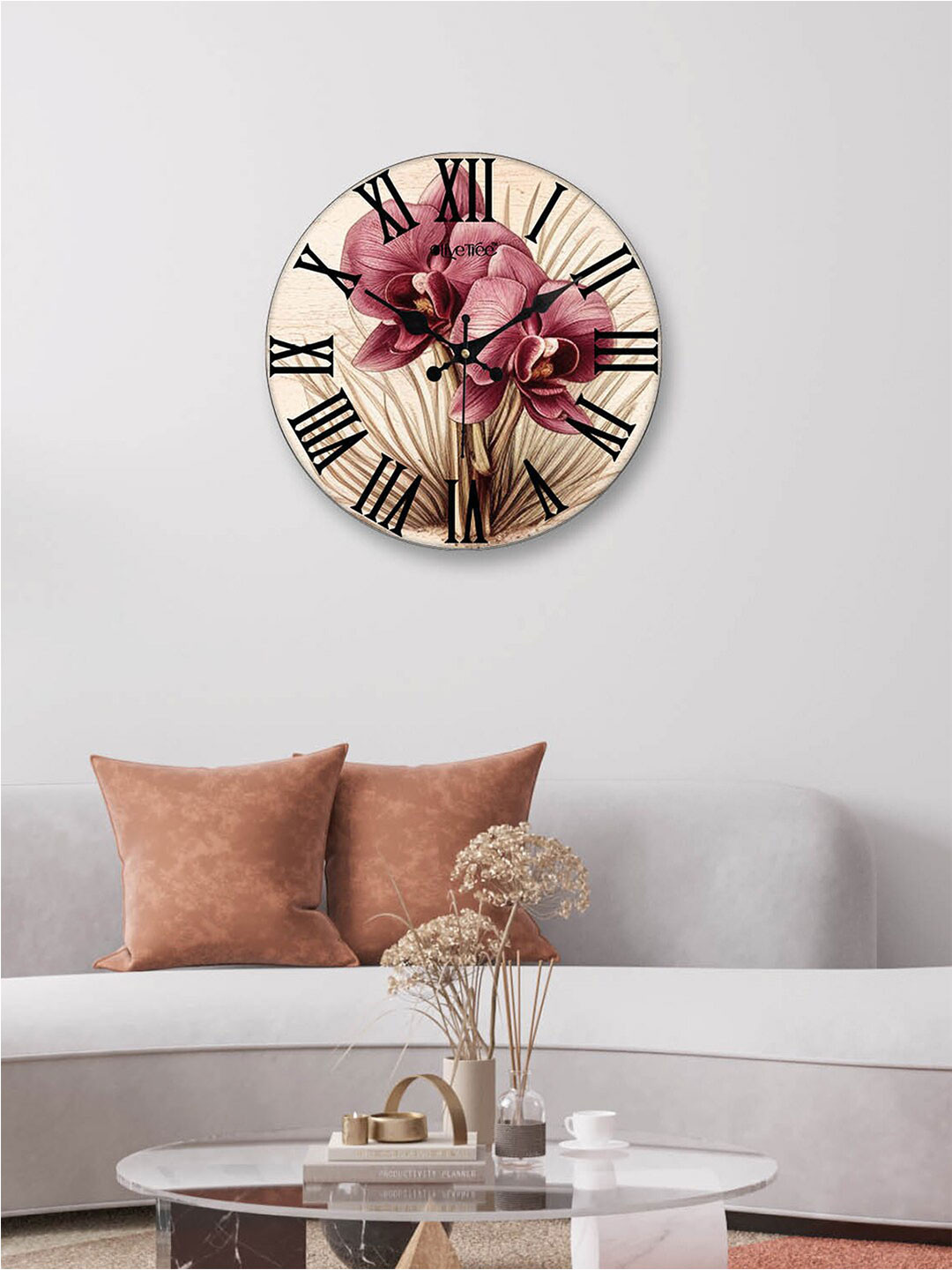 OLIVE TREE Purple & Black Printed Round Contemporary Wall Clock