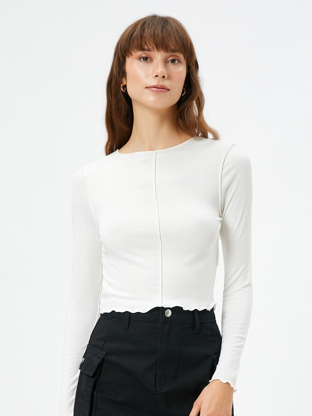 Koton Boat Neck Raw Edge T-shirt