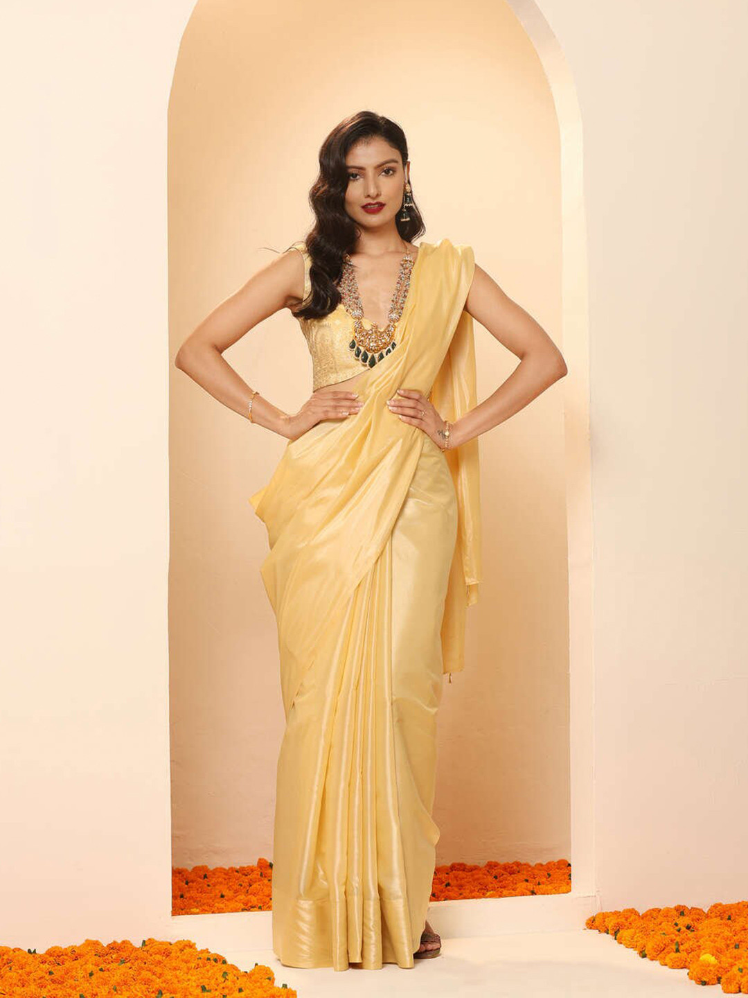 Swtantra Yellow Silk Cotton Saree