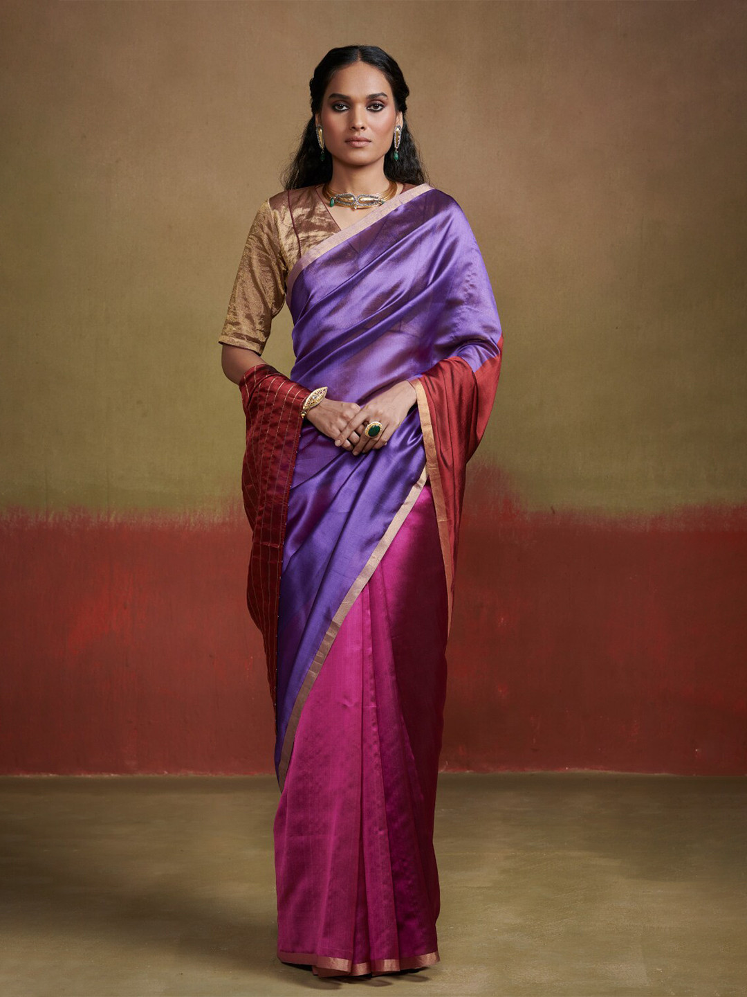 Dressfolk Zulaikha Colourblocked Chanderi Art Silk Saree