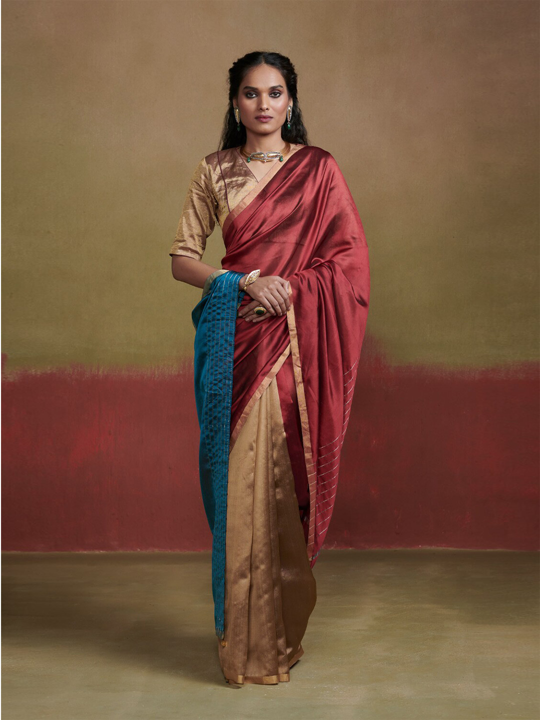 Dressfolk Sahiba Colourblocked Chanderi Saree