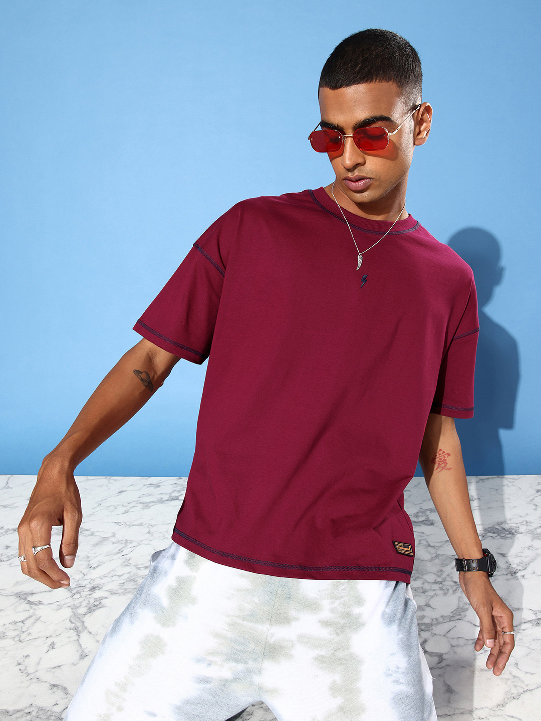 Stormborn Men Drop-Shoulder Sleeves Oversized Pure Cotton T-shirt