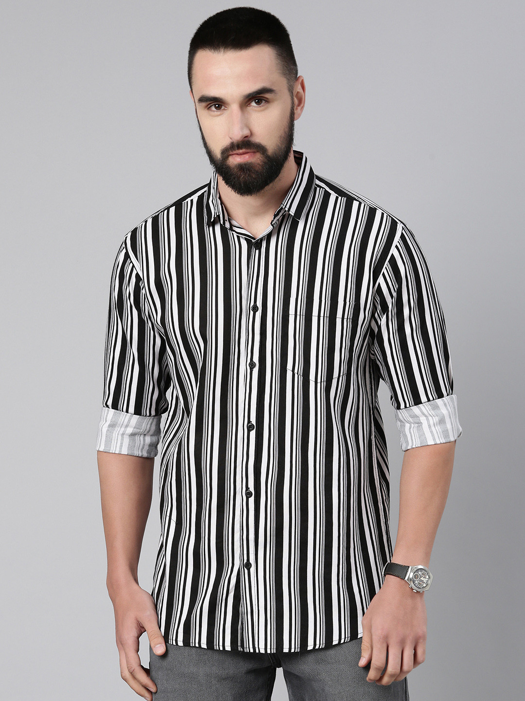 Majestic Man Men Standard Slim Fit Striped Pure Cotton Casual Shirt