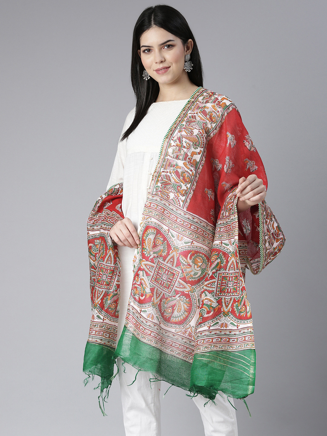 swatika Ethnic Motifs Woven Design Kalamkari Dupatta