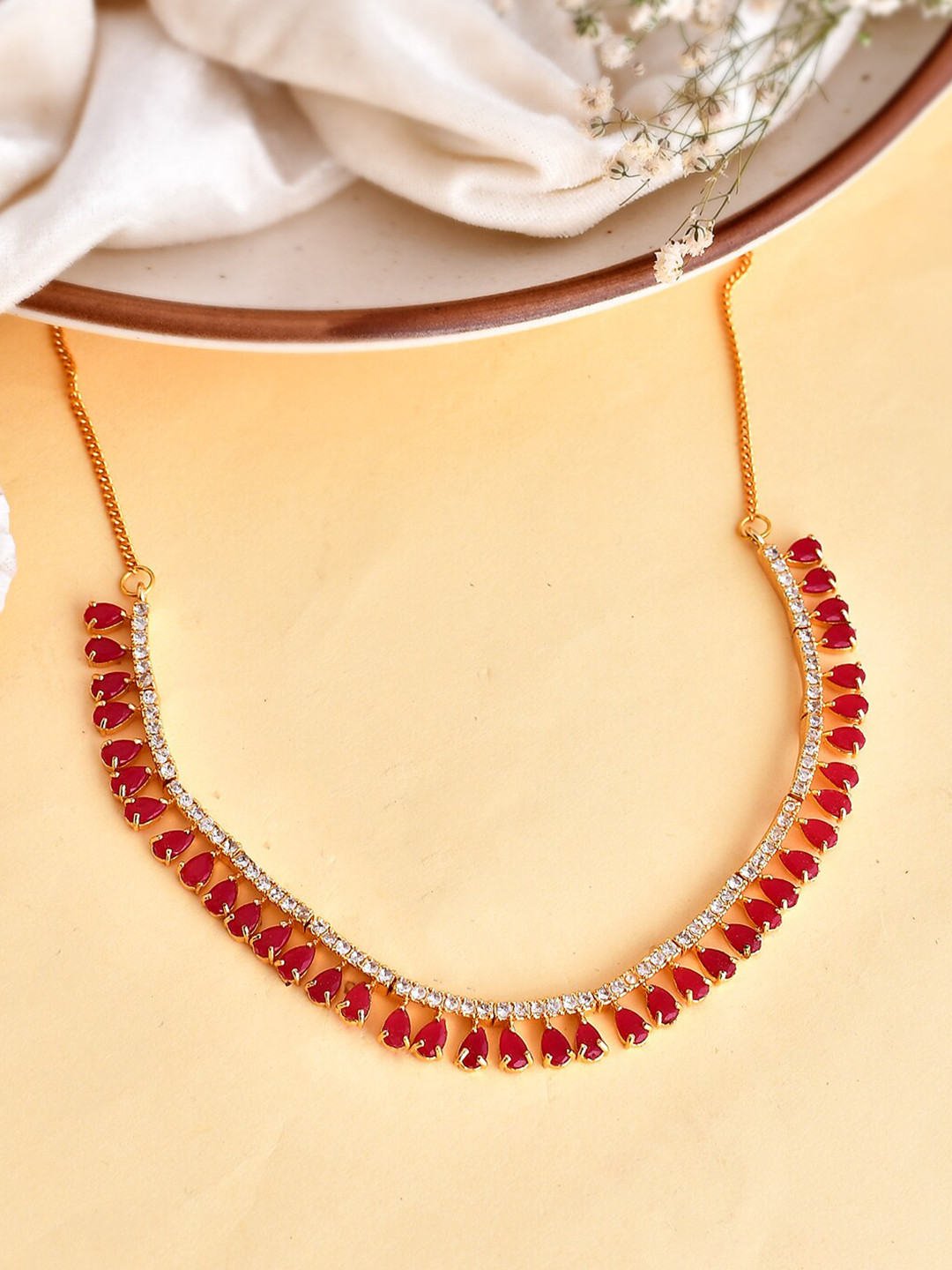 Silvermerc Designs Gold Plated American Diamond Studded Necklace