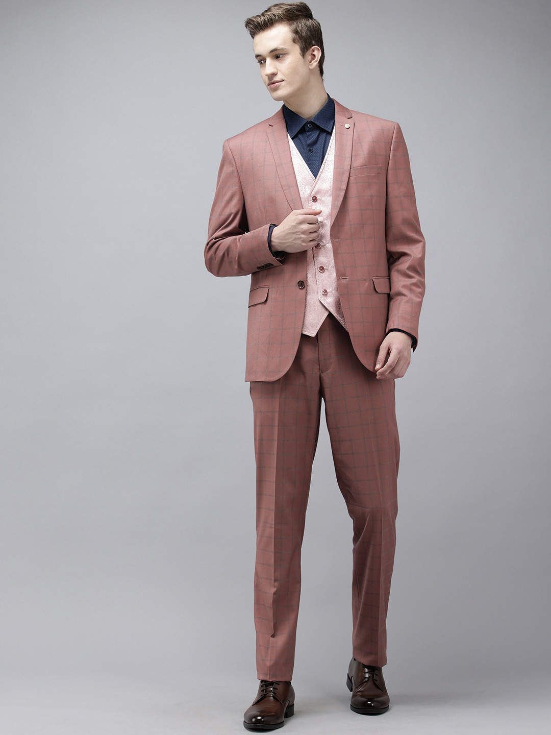 Van Heusen Slim Fit Checked Single-Breasted Three-Piece Party Suits