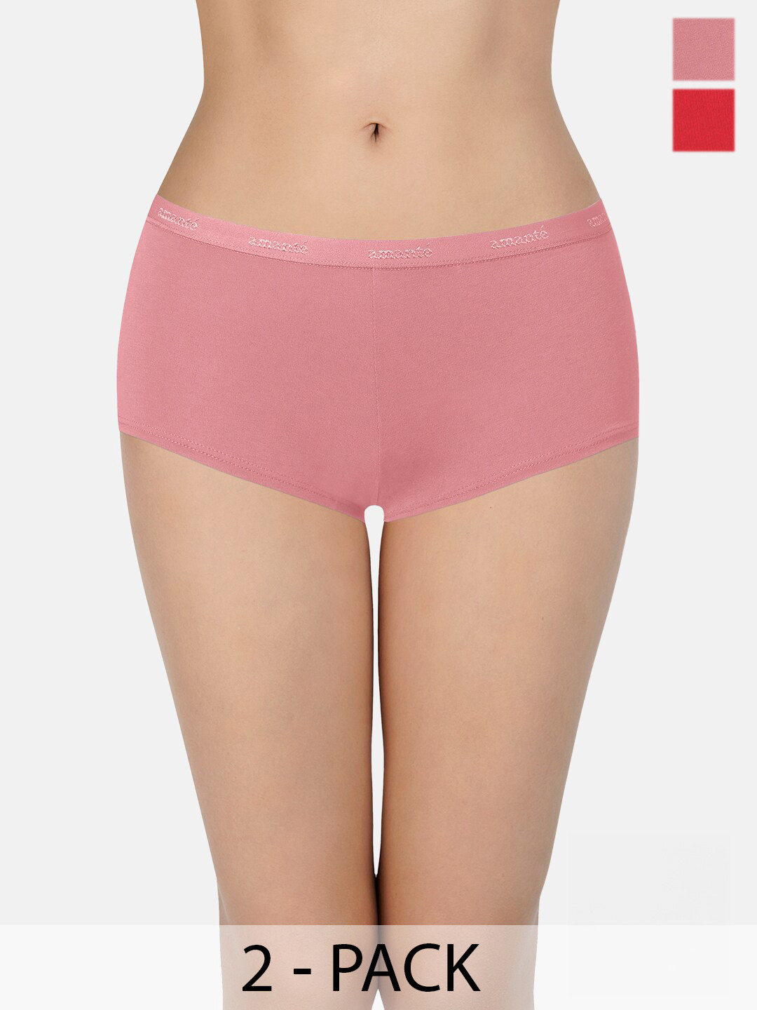Amante Assorted Pack of 2 Low Rise Outer Elastic Boyshort Briefs PPK62001