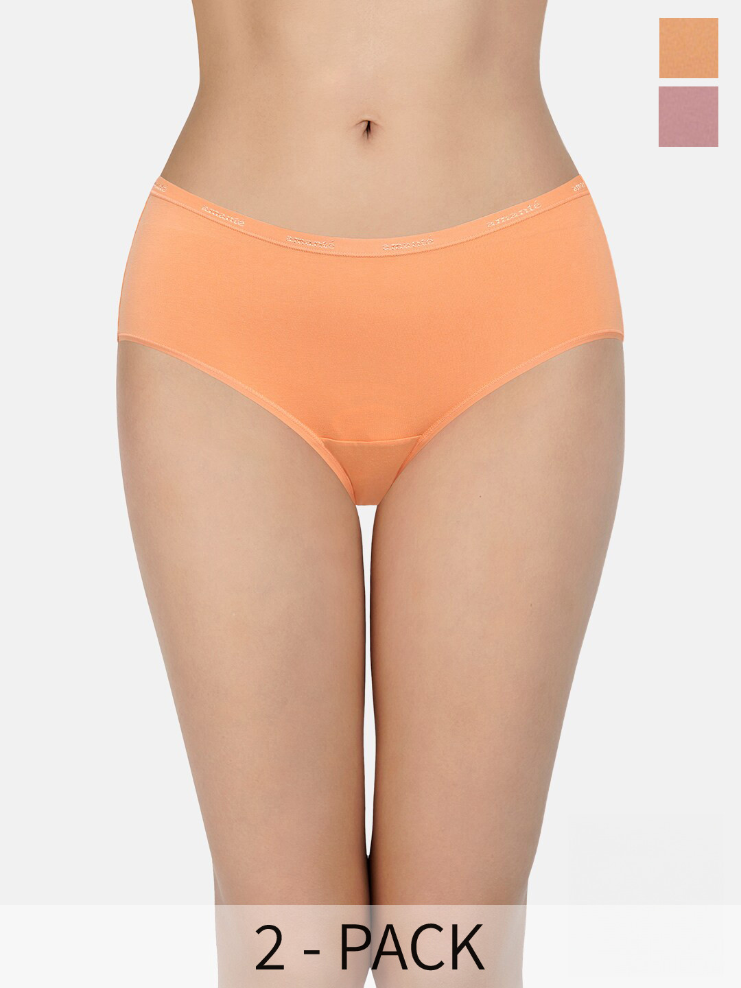 Amante Women Assorted Pack of 2 Low Rise Outer Elastic Hipster Briefs