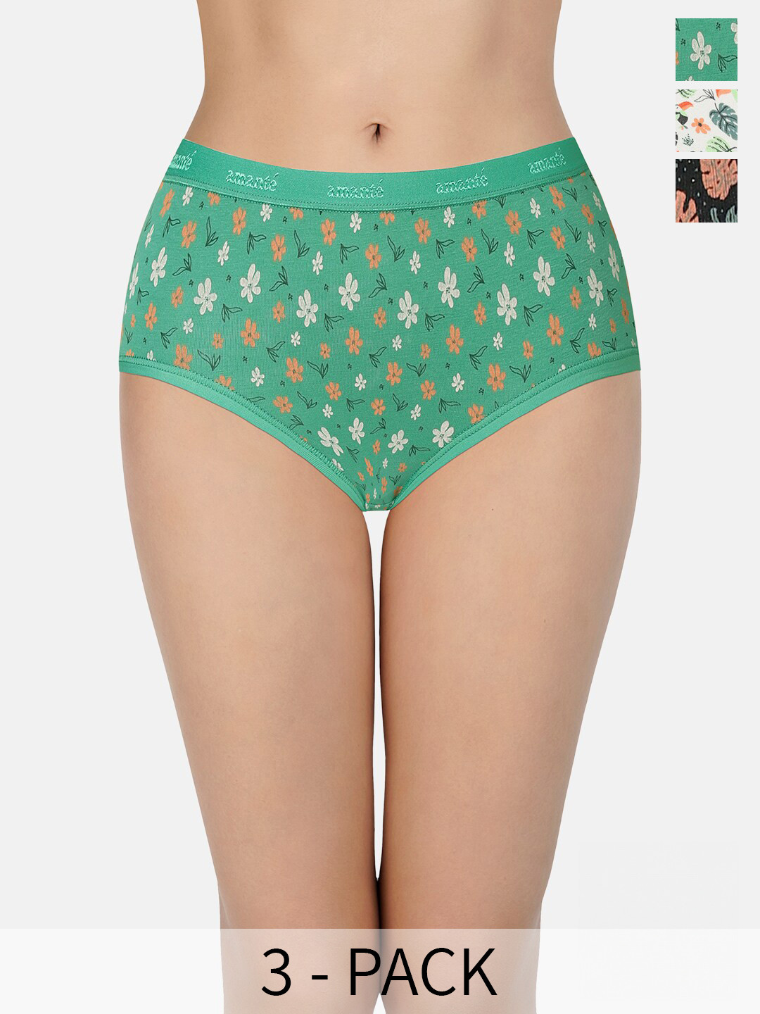 Amante Assorted Pack of 3 High Rise Outer Elastic Basic Briefs PPK53101