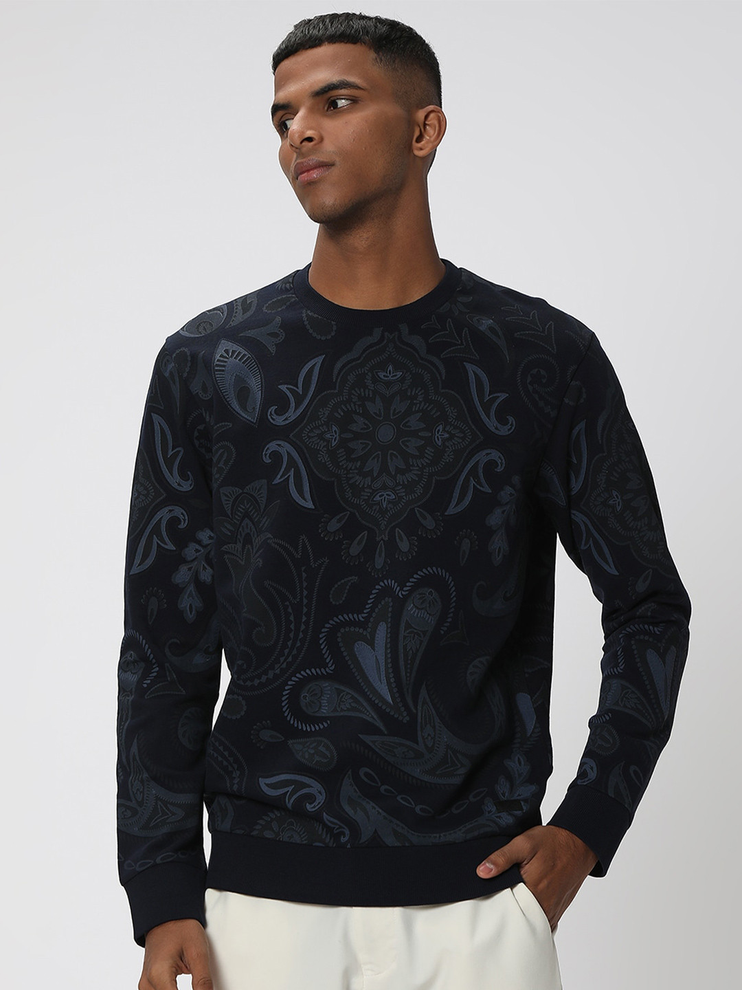 Mufti Paisley Printed Cotton Pullover Sweatshirt