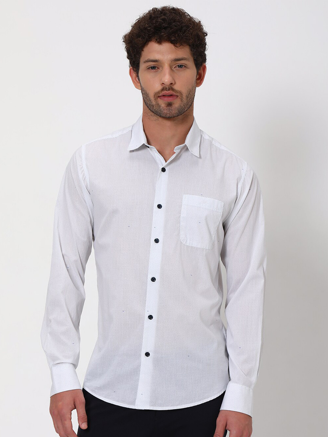 Mufti Slim Fit Micro Ditsy Printed Spread Collar Long Sleeves Cotton Casual Shirt