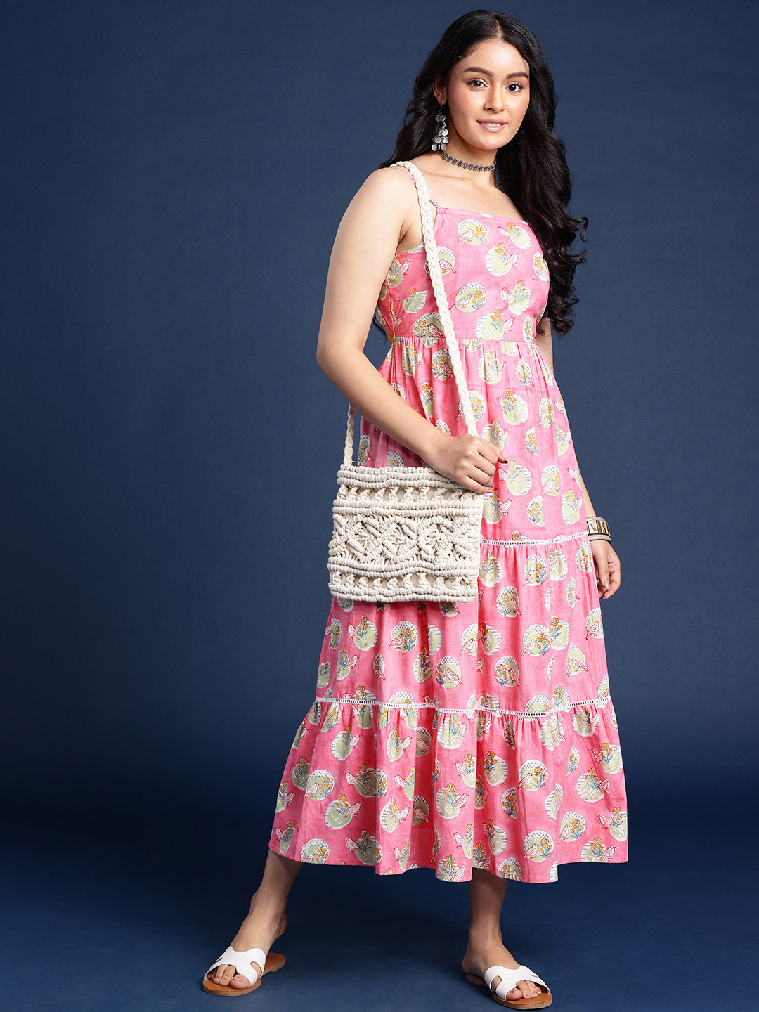 Taavi Floral Print A-Line Pure Cotton Gulli Sanganeri Maxi Dress