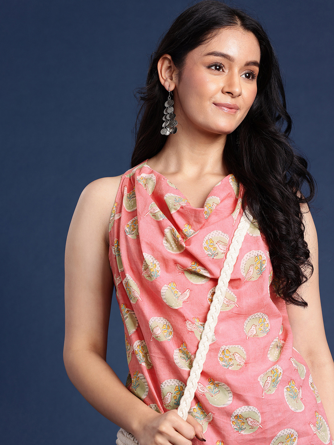 Taavi Floral Print Cowl Neck Pure Cotton Gulli Sanganeri Top