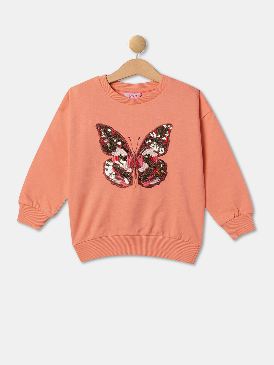 R&B Girls Embellished Butterfly Applique Sweatshirt