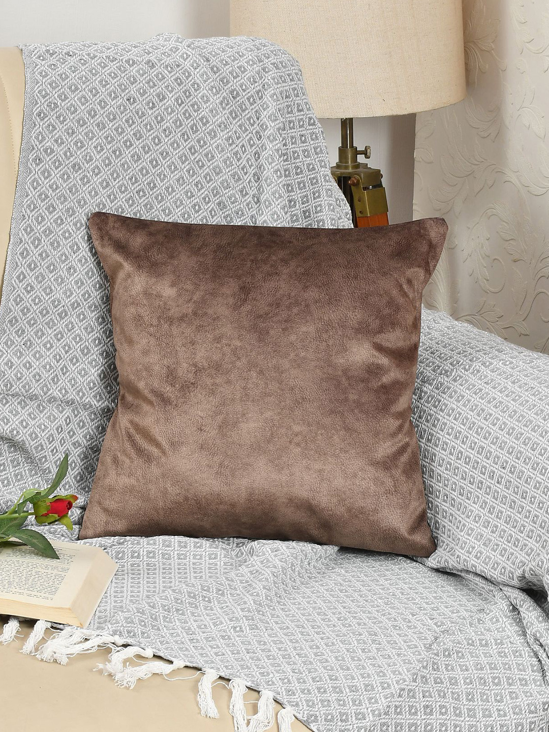 Florida Brown Velvet Durable Square Cushion Cover -16x16In