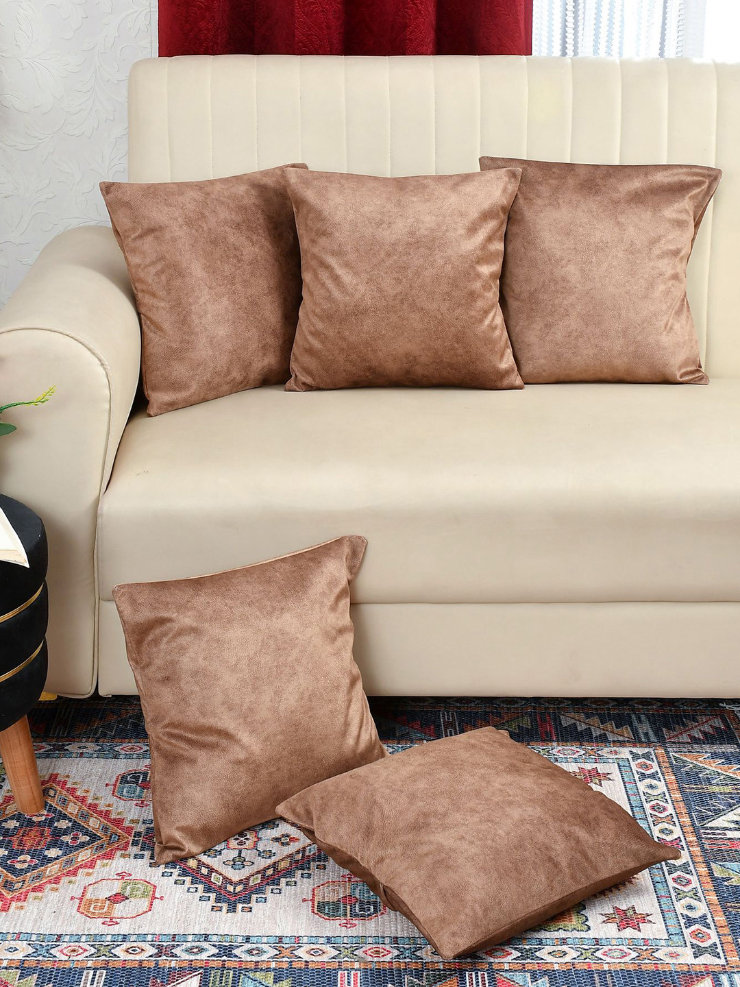 Florida Brown Velvet Durable 5 Piece Square Cushion Covers -16x16In