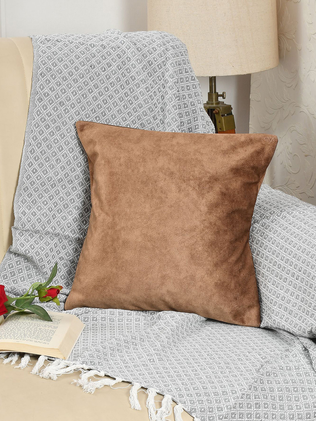 Florida Brown Velvet Washable Square Cushion Covers - 16 x 16 In