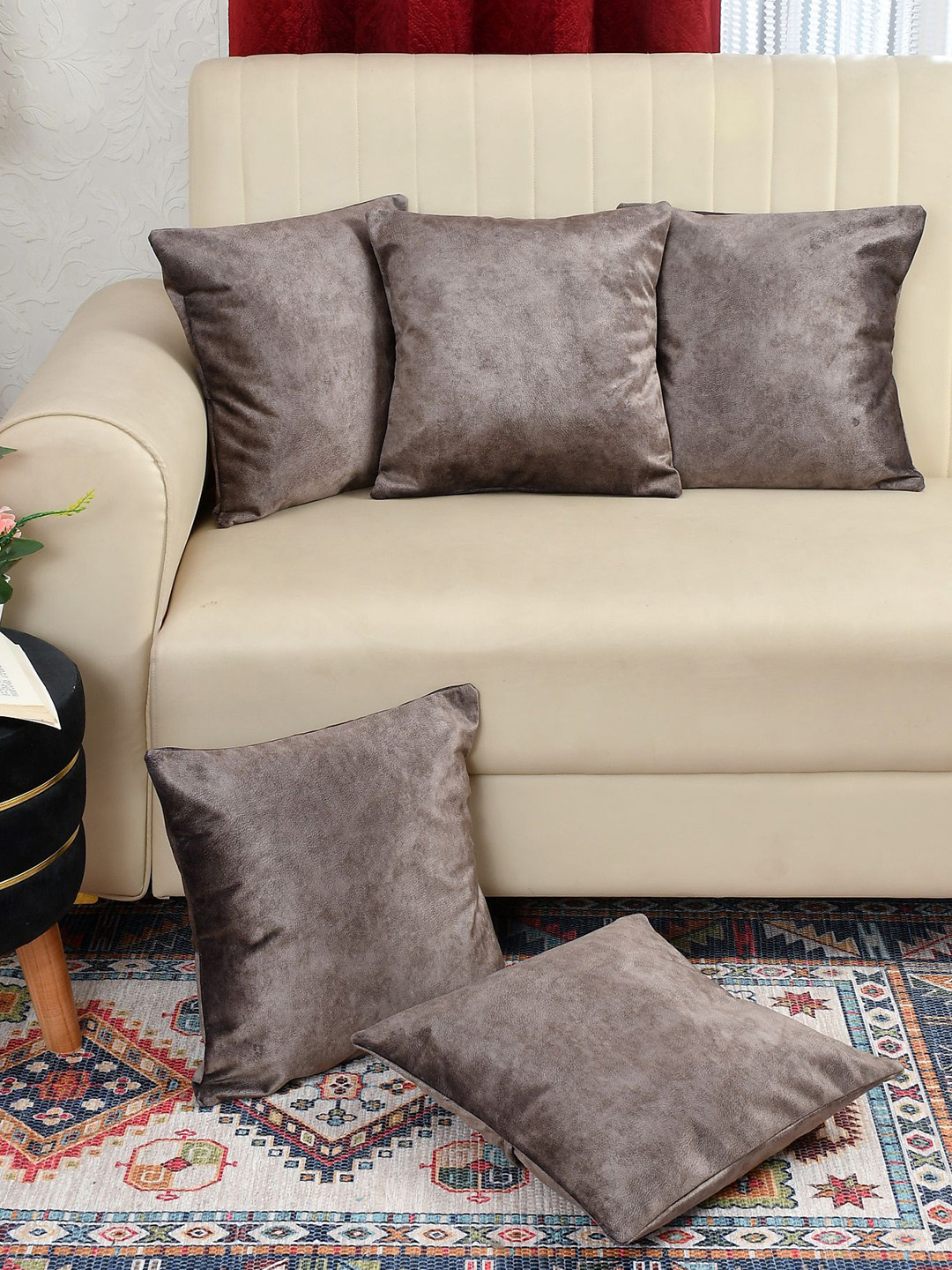 Florida Brown 5 Pieces Velvet Square Cushion Covers