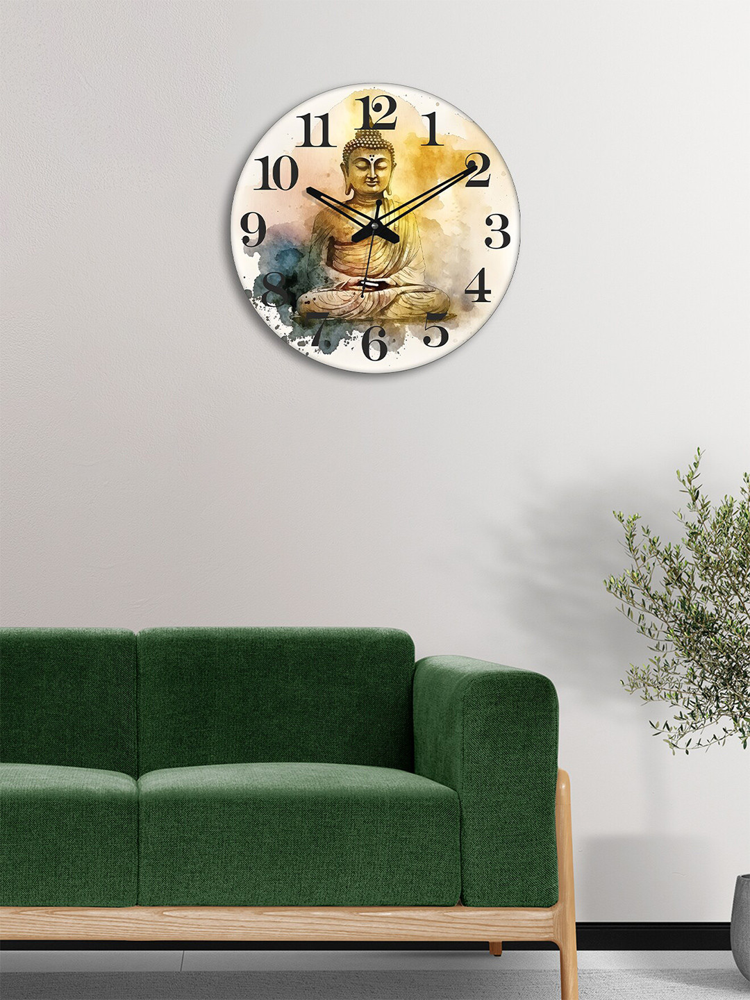 OLIVE TREE Grey MDF Large Display Round Battery Analogue Buddha Wall Clock-30.5cm