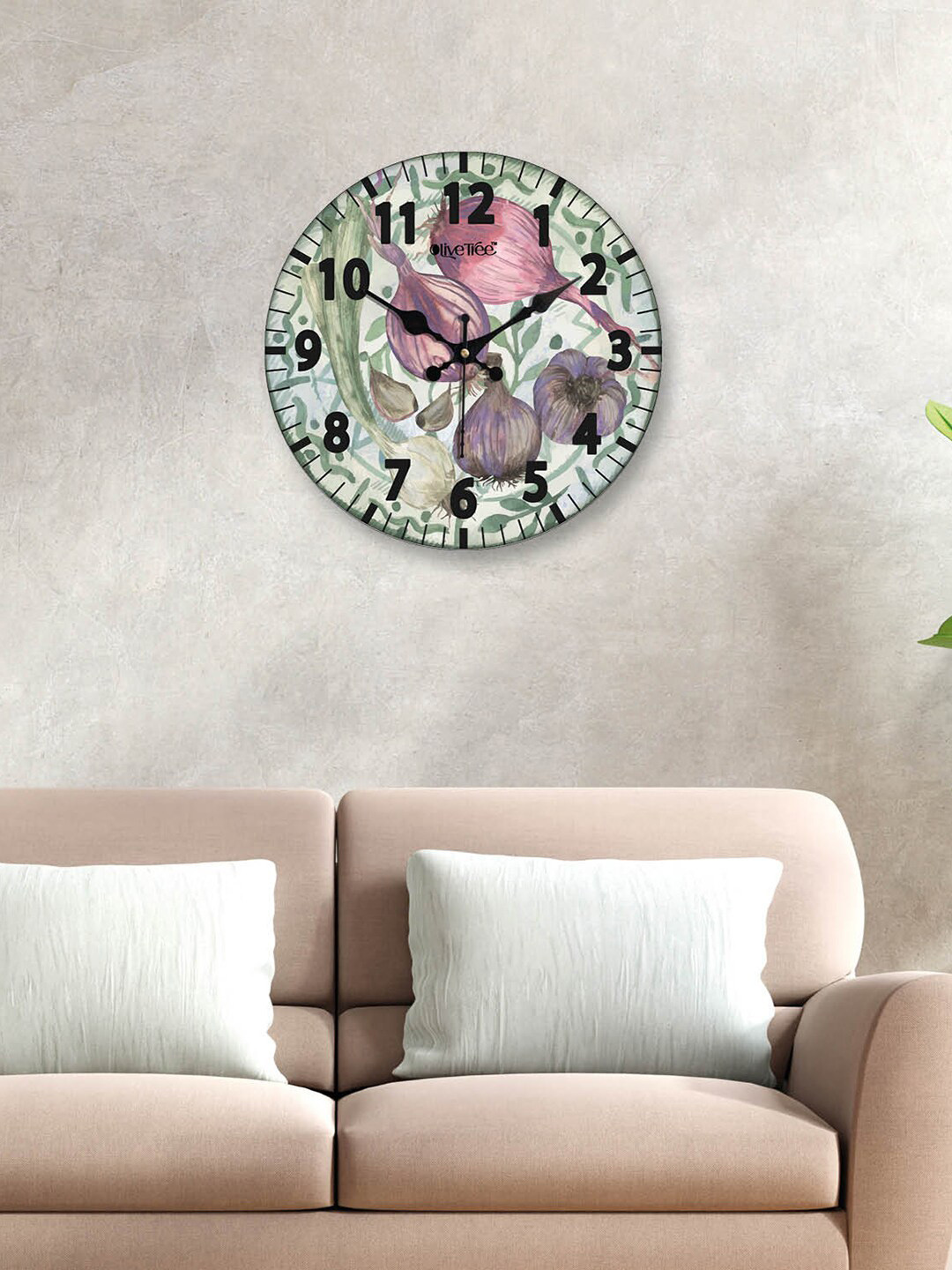 OLIVE TREE Green & Purple Printed Round Contemporary Wall Clock