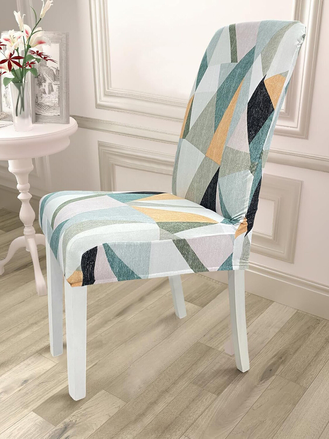 HOUSE OF QUIRK 6 Pcs Grey & Green Printed Comfortable Chair Covers