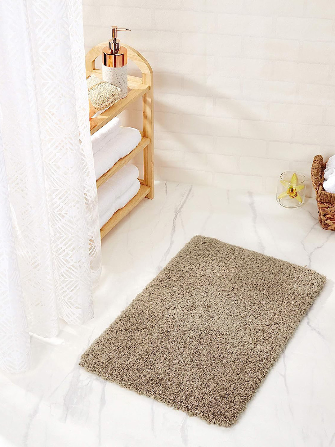 PEQURA Beige Water Absorbent Drying Microfiber Bathroom Mat