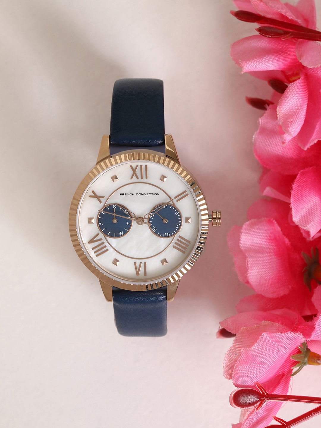 French Connection Leather Straps Analogue Multi Function Watch