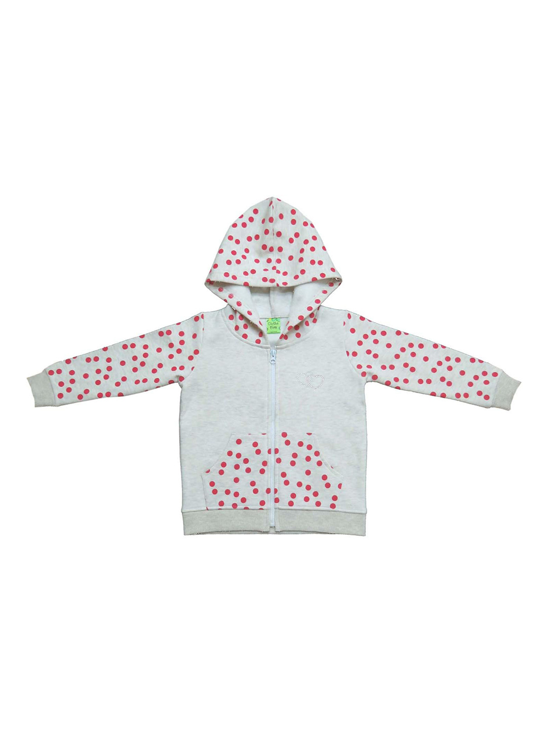 Clothe Funn Girls Polka Dots Printed Fleece Front-Open Sweatshirts