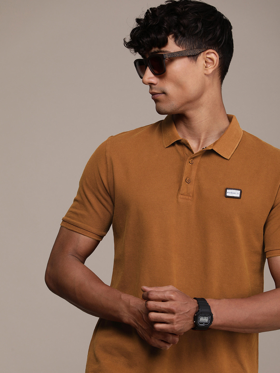 FORCE IX Men Solid Polo Collar Pure Cotton T-shirt