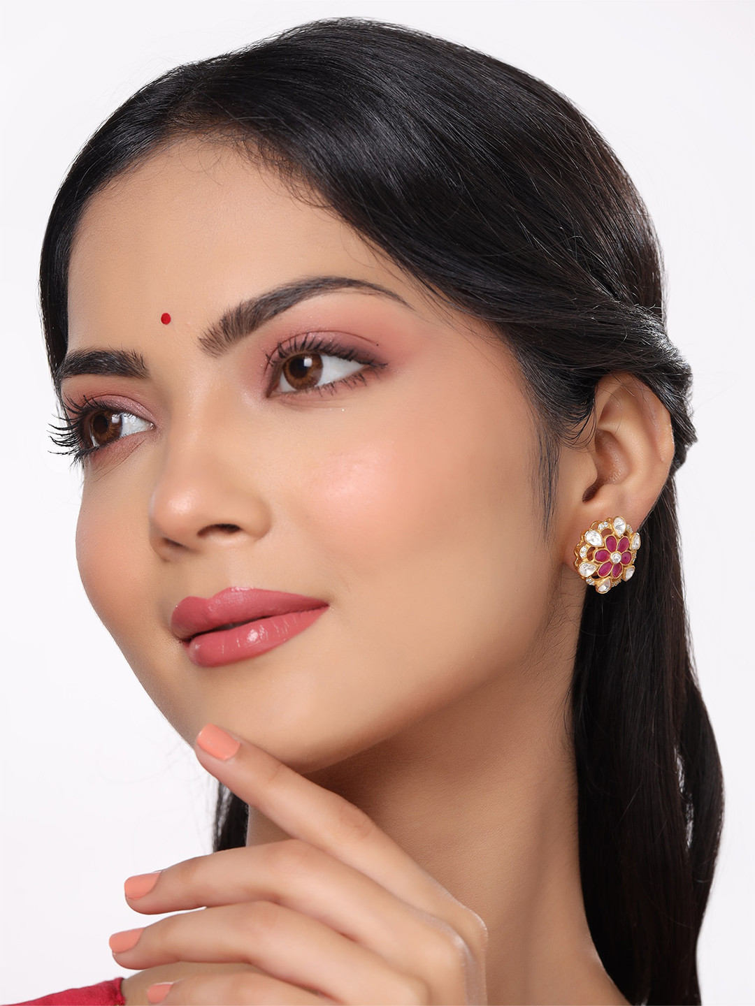 925 Sterling Silver Polki Moissanite Studded Floral Stud Earring for Women