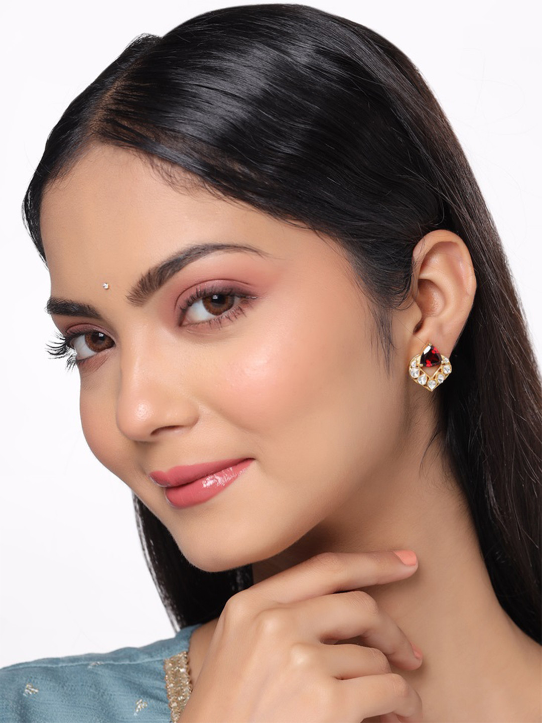 Kicky And Perky 925 Sterling Silver Garnet & Polki Moissanite Studded Stud Earrings