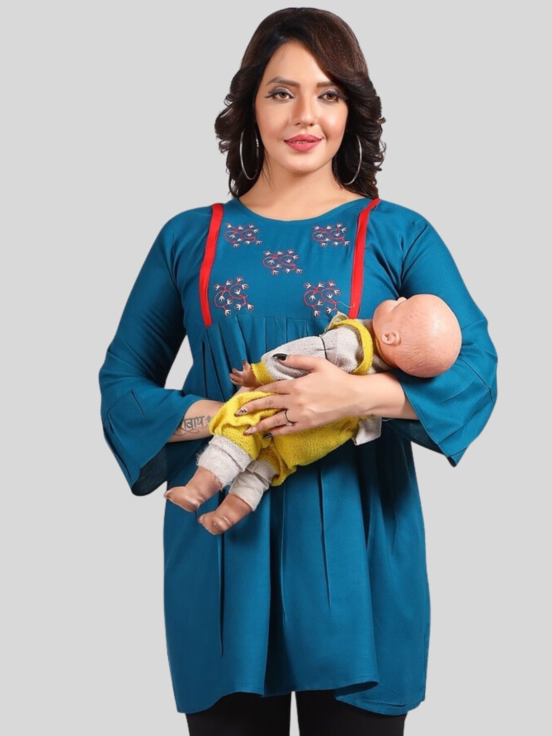 Fabme Nursing Bell Sleeves Cotton Longline Top