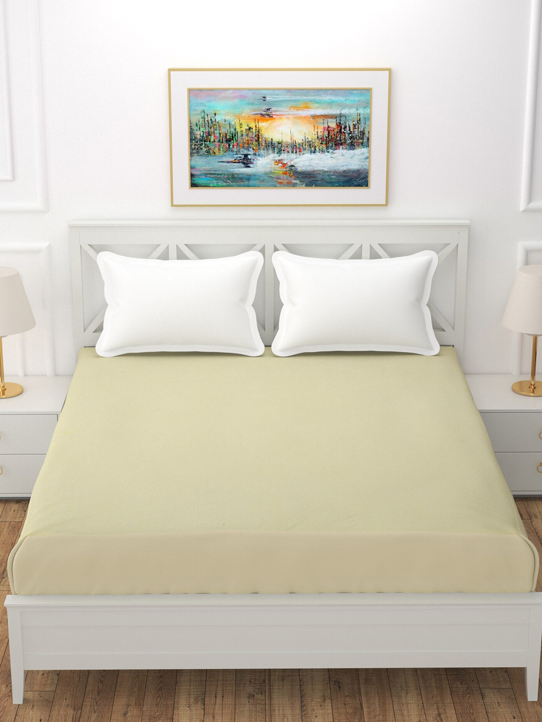 BREVARD Cream-Coloured Terry Queen Bed Waterproof Mattress Protector