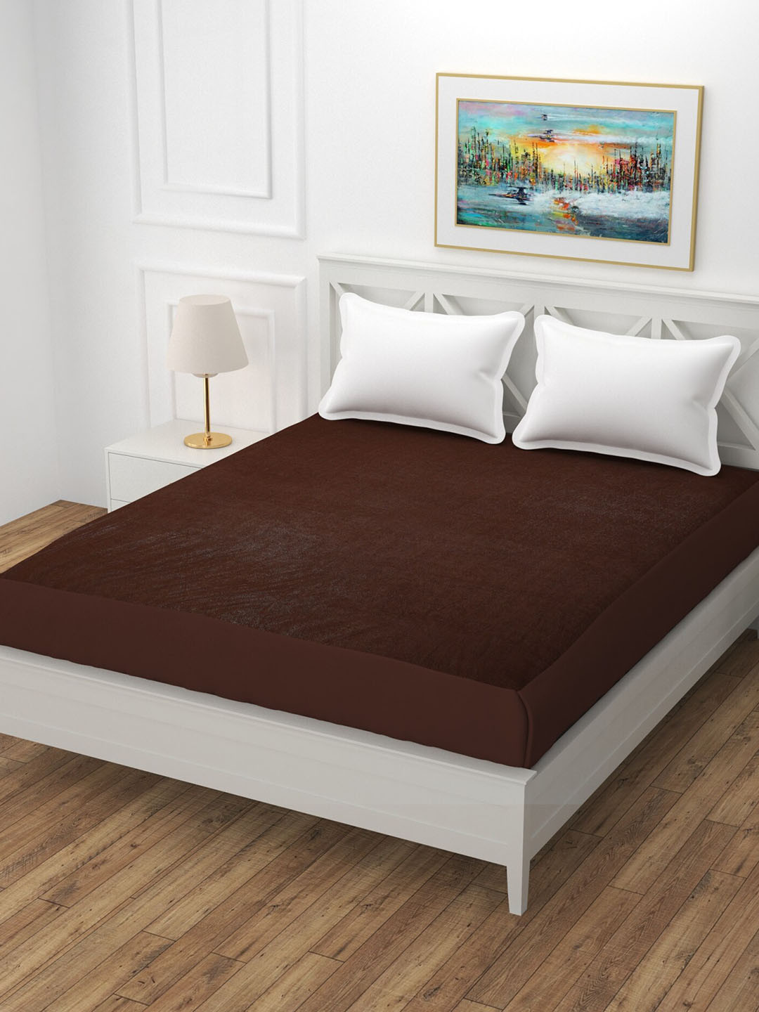 BREVARD Brown Terry Queen Size Bed Mattress Protector