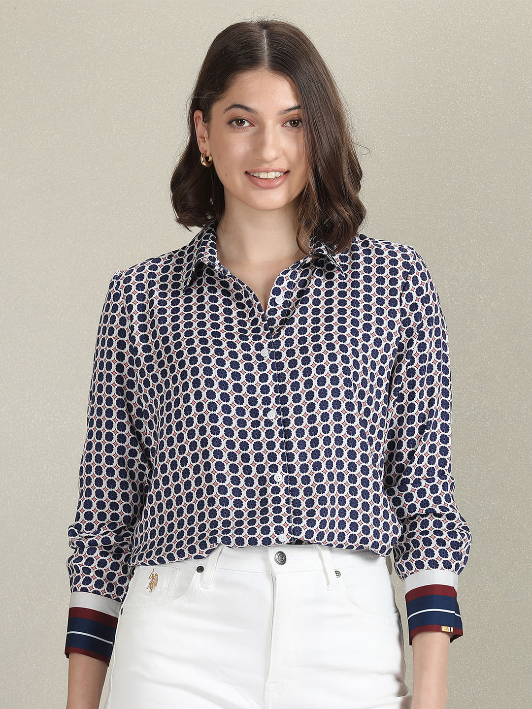 U.S. Polo Assn. Women Comfort Fit Opaque Floral Printed Casual Shirt