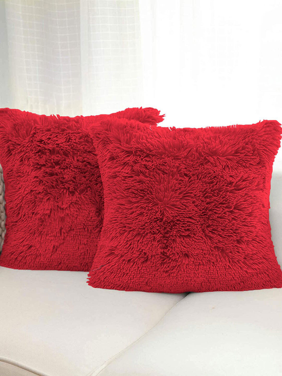 LUXEHOME INTERNATIONAL Maroon Self Design Polycotton 2 Pcs Square Cushion Covers -16x16In