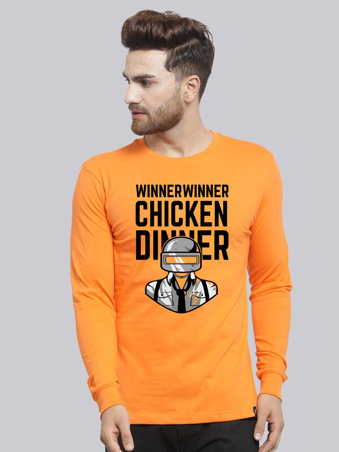 Friskers Slim Fit PUBG Typography Printed Pure Cotton Long Sleeves T-shirt