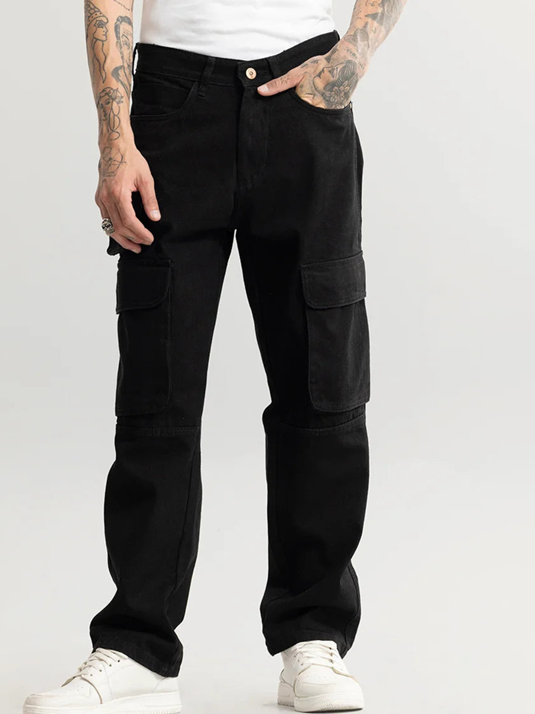 Snitch Men Smart Baggy Fit Clean Look Pure Cotton Jeans