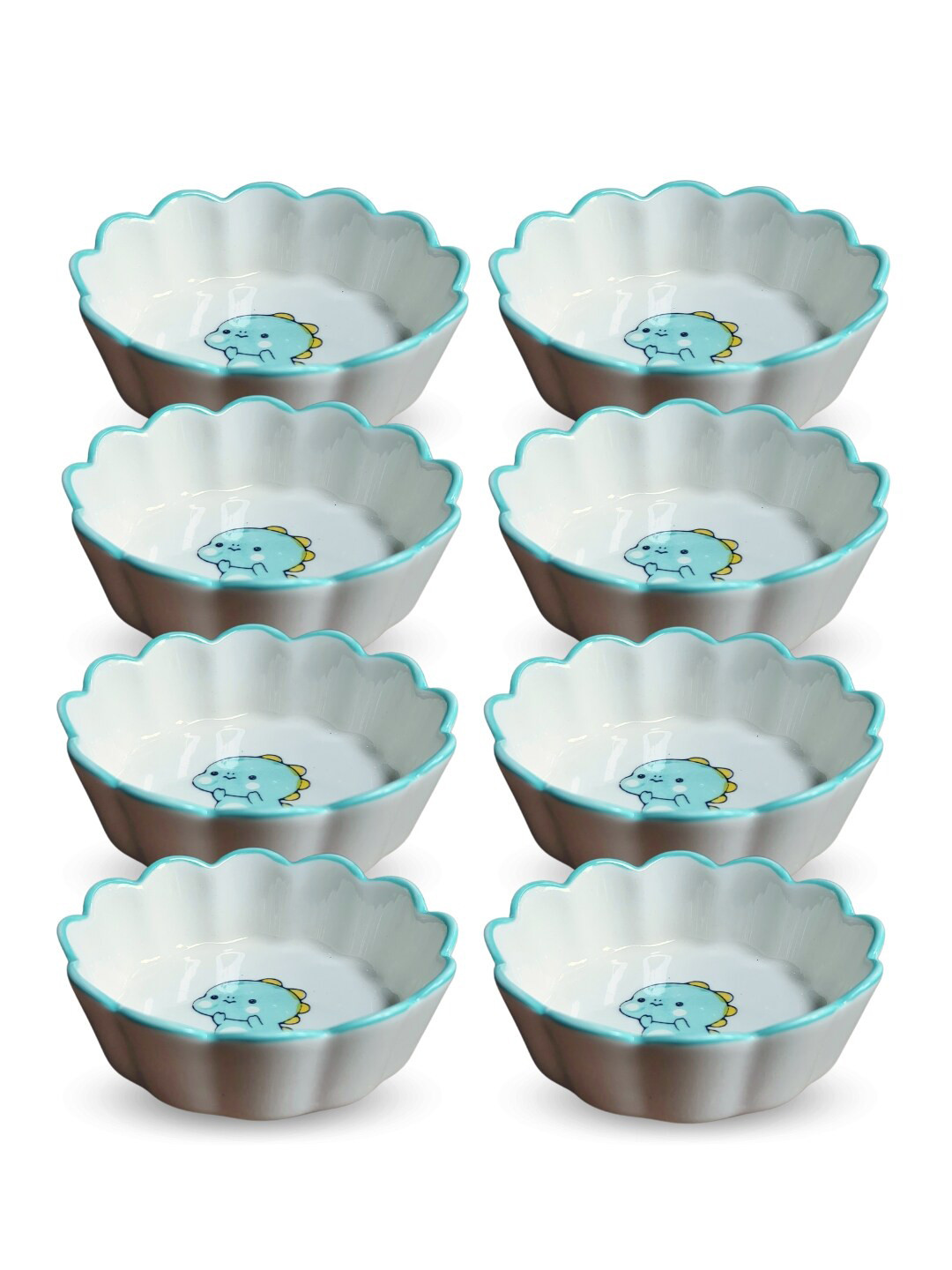 YELONA Blue & White 8 Pieces Floral Printed Porcelain Glossy Bowls 100 ml Each