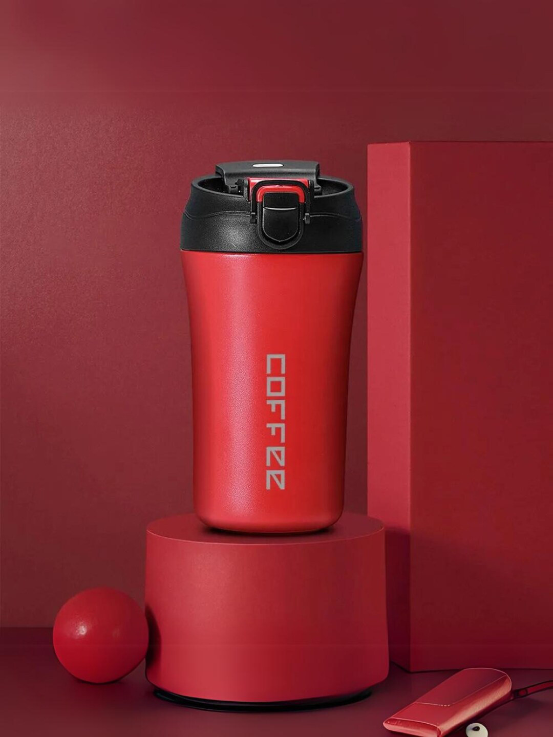 YELONA Red Typography Stainless Steel Spill Proof Tumbler - 400ml