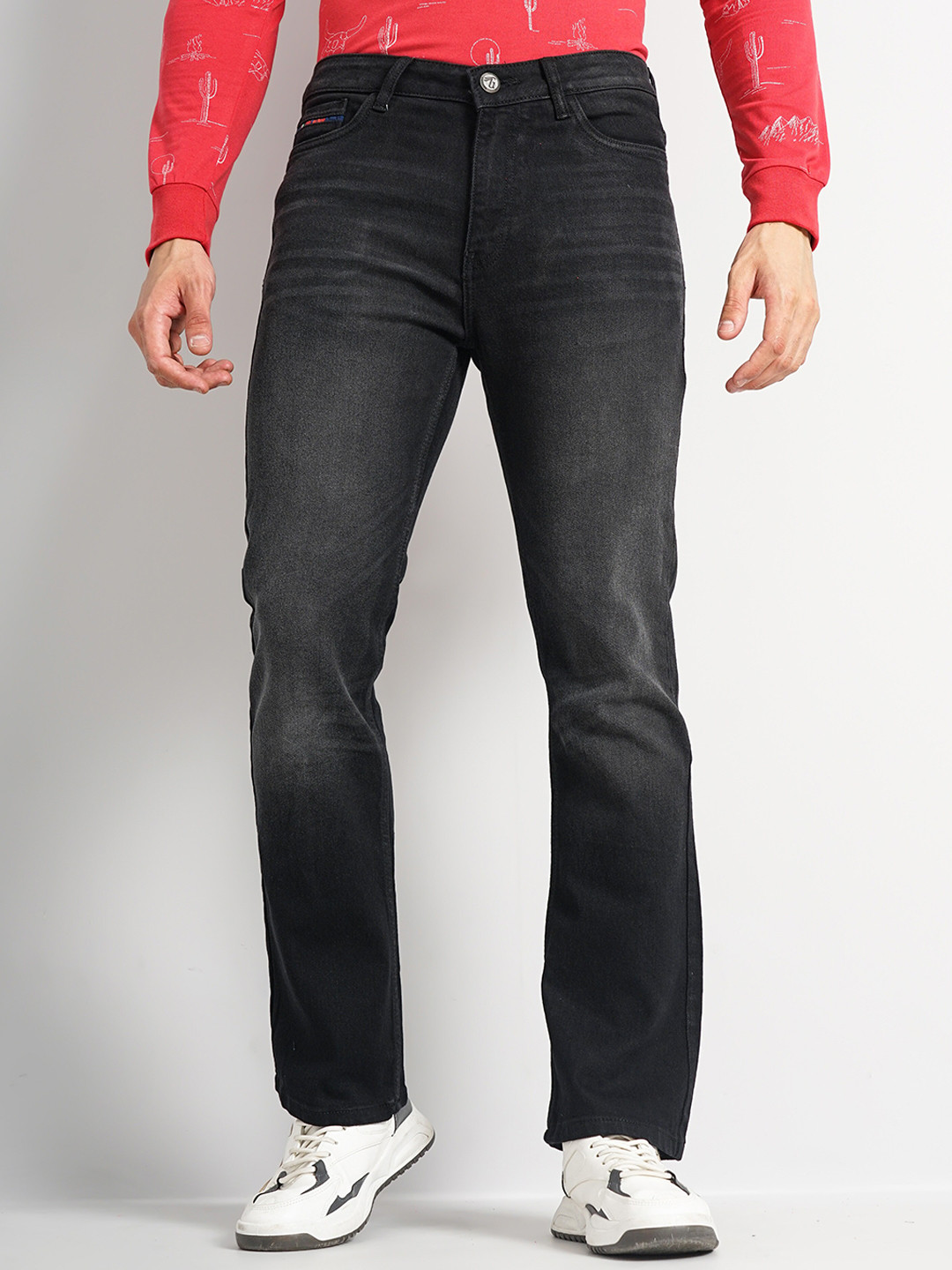 The Indian Garage Co Men Bootcut Clean Look Light Fade Stretchable Jeans