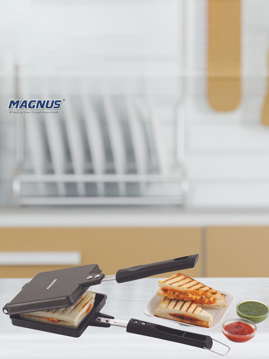 MAGNUS Black Non Stick Hand Toaster Sandwich Maker